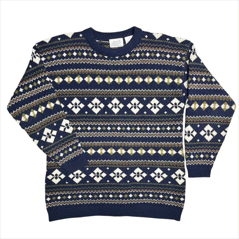 BRASS PLUM NORDSTROM Vintage 80s/90s Shetland Wool Nordic Crewneck Sweater Sz M